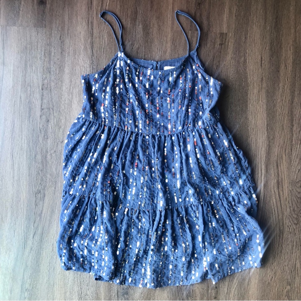 Urban Outfitters UO Hanna Embellished Sequin Babydoll Mini Dress Blue Size Small